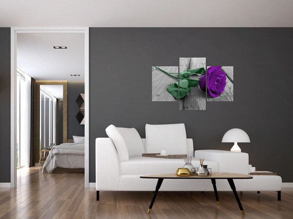Tablou - Trandafir violet cu tulpina verde (90x60 cm)