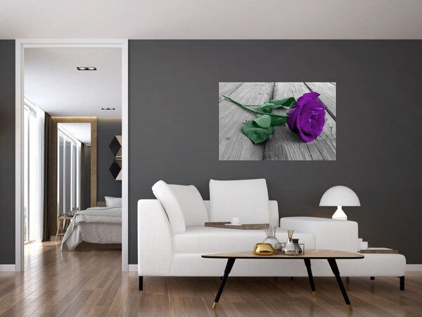Tablou - Trandafir violet cu tulpina verde (90x60 cm)