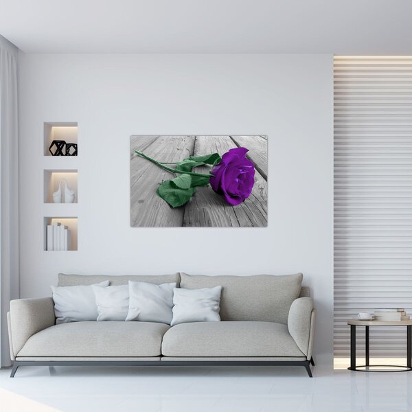 Tablou - Trandafir violet cu tulpina verde (90x60 cm)