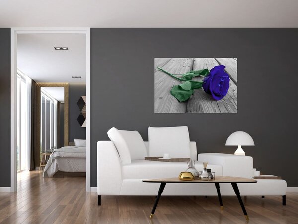 Tablou - Trandafir albastru cu tulpina verde (90x60 cm)
