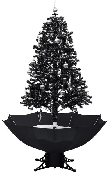 Brad de Crăciun cu ninsoare și bază umbrelă, negru, 170 cm, PVC
