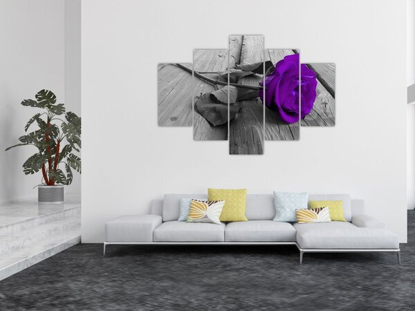 Tablou - Trandafir violet cu tulpina verde (150x105 cm)