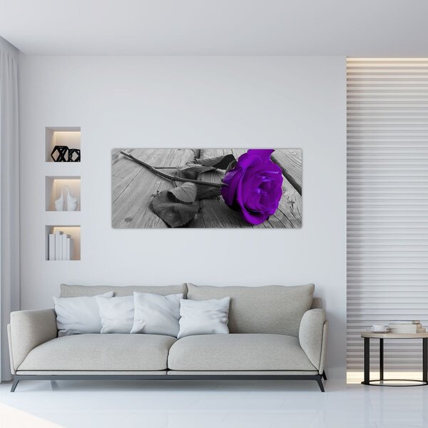 Tablou - Trandafir violet cu tulpina verde (120x50 cm)