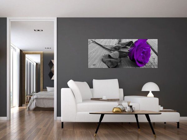 Tablou - Trandafir violet cu tulpina verde (120x50 cm)