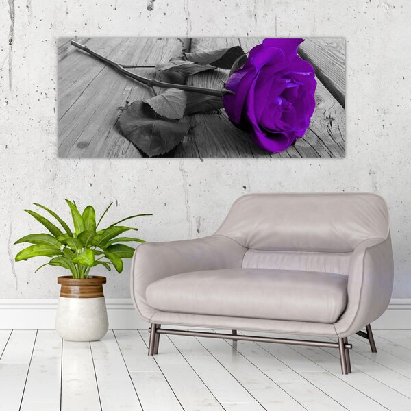 Tablou - Trandafir violet cu tulpina verde (120x50 cm)