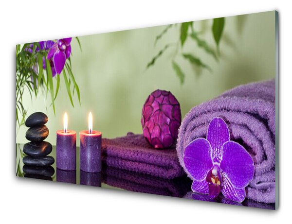 Panou sticla bucatarie Pietre Lumânare Prosoape Arta Negru Roz Violet