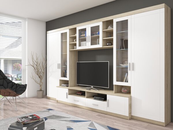 Mobilier living Porton (Stejar sonoma + Alb) (fără iluminat). 610094