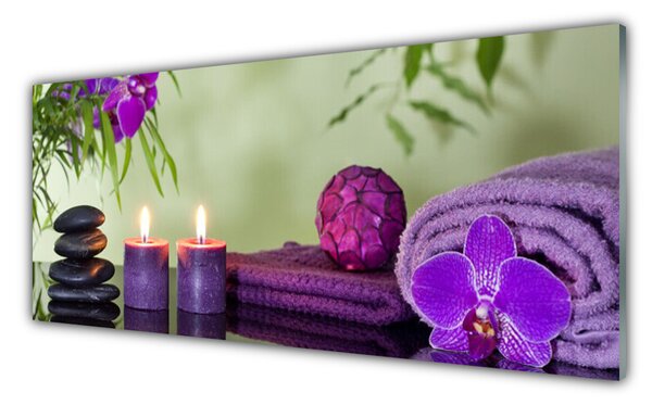 Panou sticla bucatarie Pietre Lumânare Prosoape Arta Negru Roz Violet