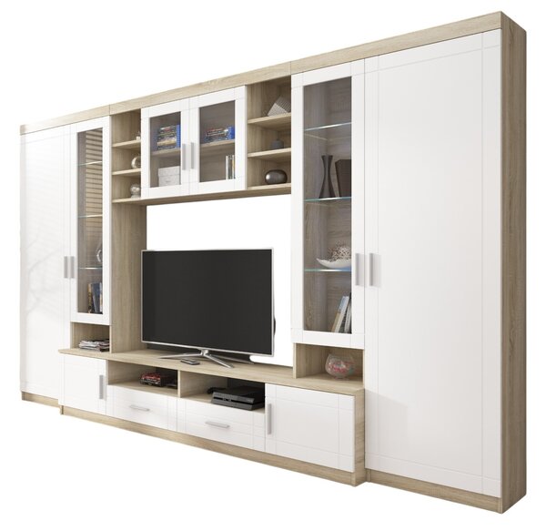 Mobilier living Porton (Stejar sonoma + Alb) (fără iluminat). 610094