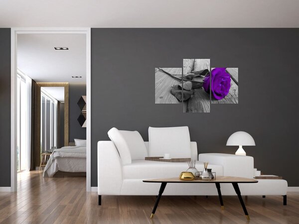 Tablou - Trandafir violet cu tulpina verde (90x60 cm)