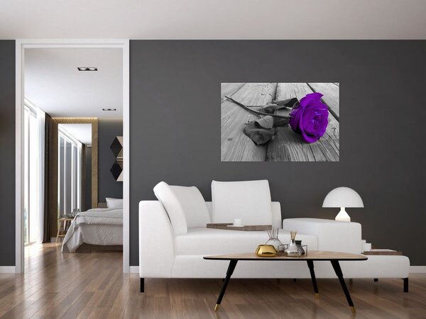 Tablou - Trandafir violet cu tulpina verde (90x60 cm)