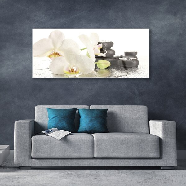 Tablou pe sticla Pietre florale flori alb negru