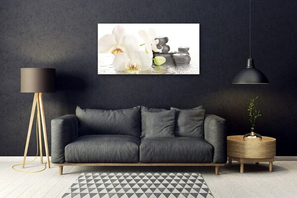 Tablou pe sticla Pietre florale flori alb negru