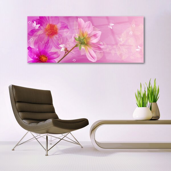 Tablou pe sticla Flori roz Floral