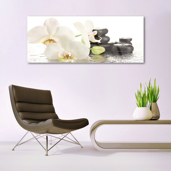 Tablou pe sticla Pietre florale flori alb negru