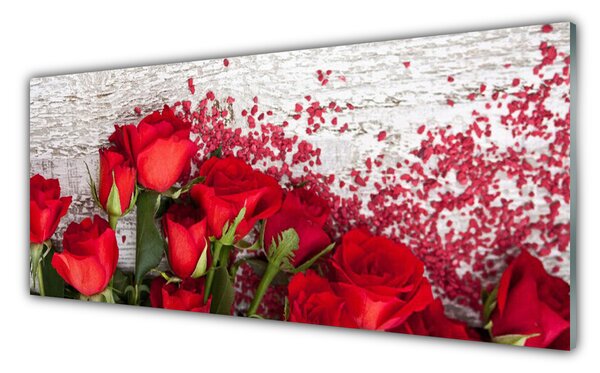 Tablou pe sticla Trandafiri Floral Roșu Verde