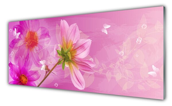 Tablou pe sticla Flori roz Floral