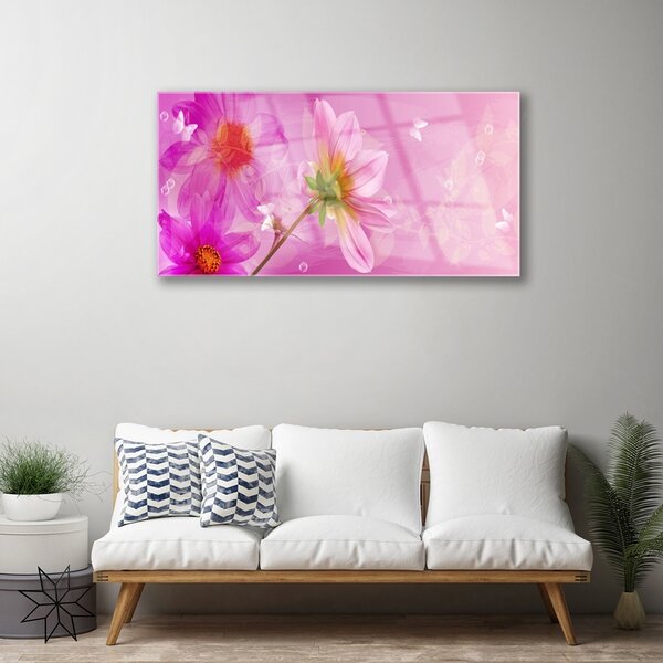 Tablou pe sticla Flori roz Floral