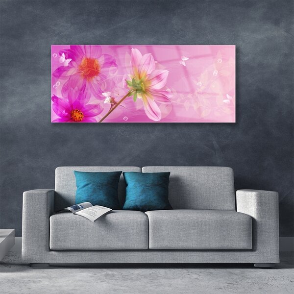 Tablou pe sticla Flori roz Floral