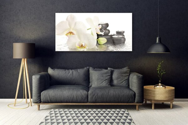 Tablou pe sticla Pietre florale flori alb negru