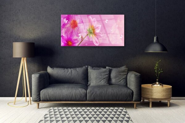 Tablou pe sticla Flori roz Floral