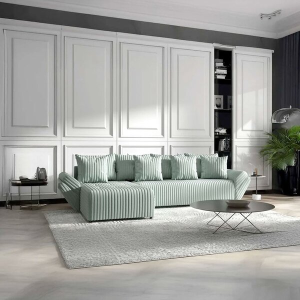 Colțar extensibil dumonde cu ladă de depozitare Berlin XL Ambience Mint 350x185 cm
