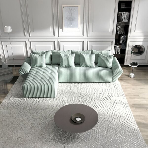 Colțar extensibil dumonde cu ladă de depozitare Berlin XL Ambience Mint 350x185 cm