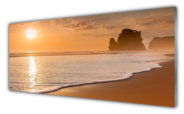 Panou sticla bucatarie Sea Sun Beach Peisaj Brun Galben Alb