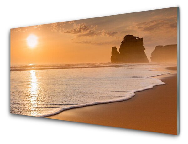 Panou sticla bucatarie Sea Sun Beach Peisaj Brun Galben Alb
