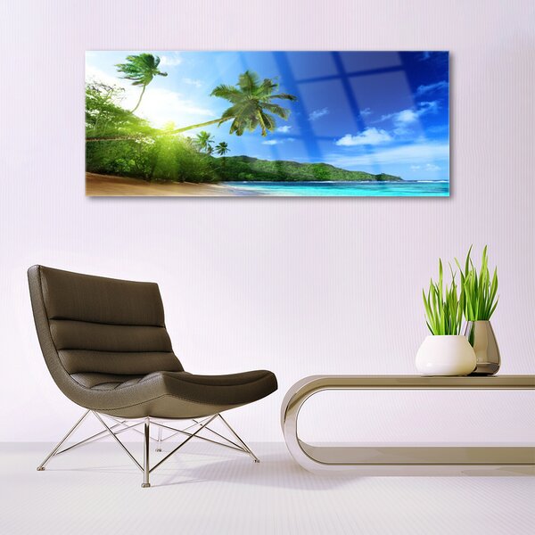 Tablou pe sticla Sea Palm Beach Peisaj Copaci Maro Verde Albastru