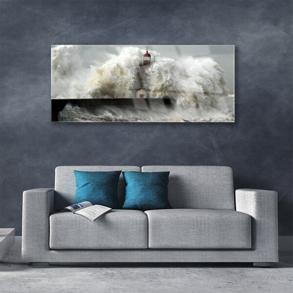 Tablou pe sticla Farul Peisaj Gray