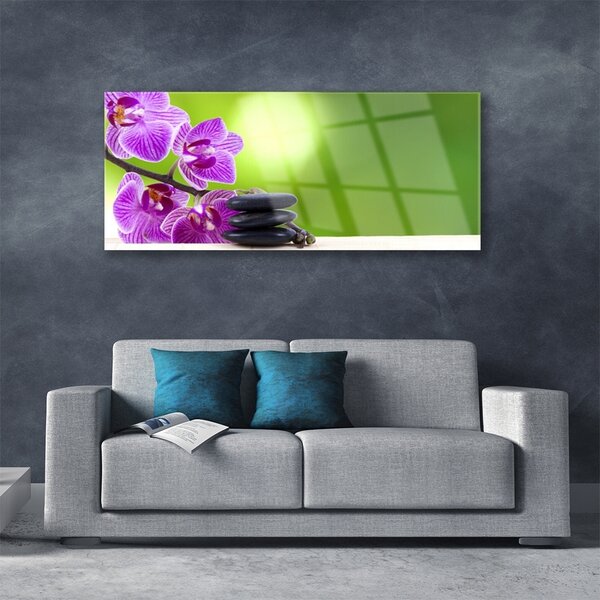 Tablou pe sticla Pietrele florale flori roz negru