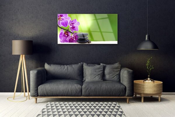 Tablou pe sticla Pietrele florale flori roz negru