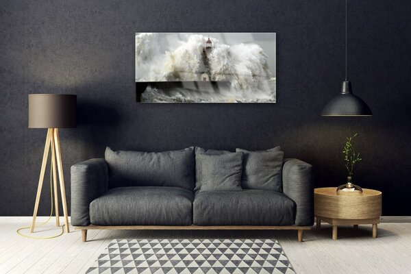 Tablou pe sticla Farul Peisaj Gray