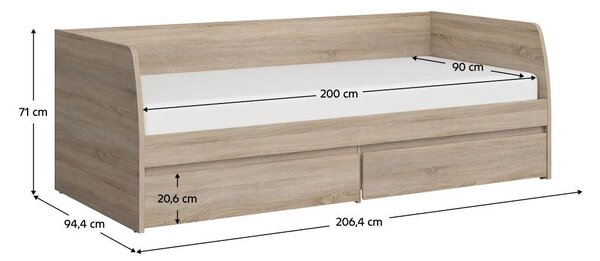 Pat de o persoană 90 cm Nordanas 28 (stejar sonoma) (cu somieră) (cu sp. depozitare). 1097190