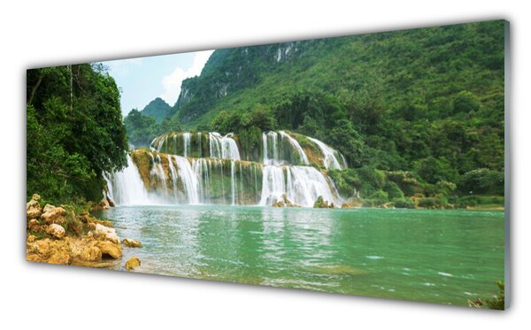 Tablouri acrilice Pădure Cascada Peisaj Brun Verde Alb Albastru