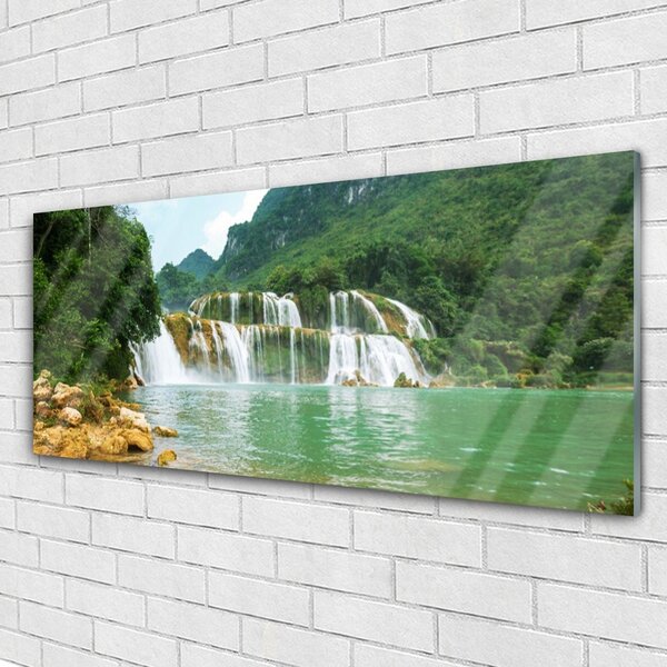 Tablouri acrilice Pădure Cascada Peisaj Brun Verde Alb Albastru