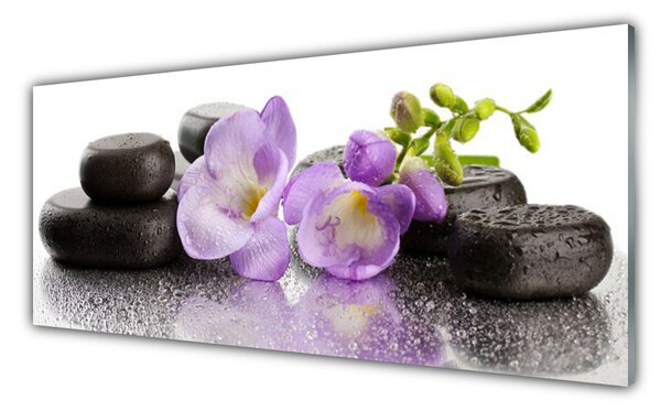 Tablou pe sticla Pietrele de flori Arta roz negru