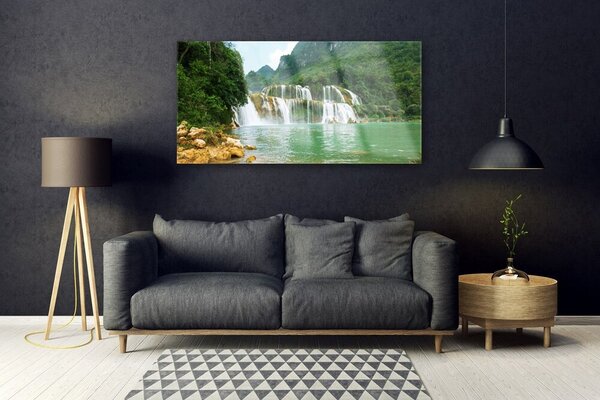 Tablouri acrilice Pădure Cascada Peisaj Brun Verde Alb Albastru