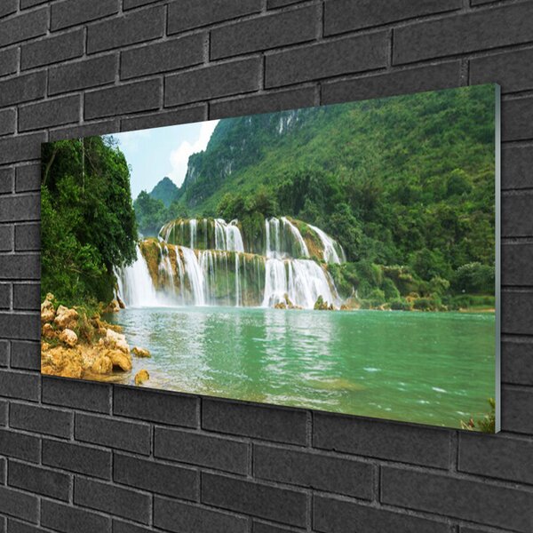 Tablouri acrilice Pădure Cascada Peisaj Brun Verde Alb Albastru