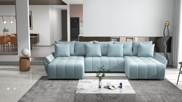 Colțar extensibil dumonde cu ladă de depozitare Berlin U Ambiance Mint 400x185 cm