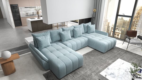 Colțar extensibil dumonde cu ladă de depozitare Berlin U Ambiance Mint 400x185 cm