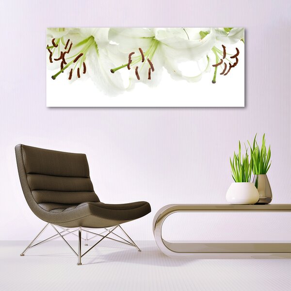 Tablou pe sticla Flori Floral Verde Alb Maro