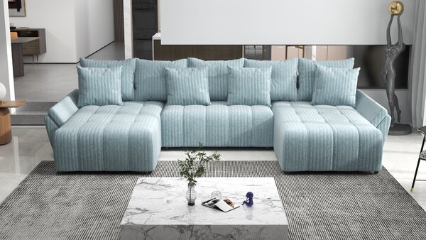 Colțar extensibil dumonde cu ladă de depozitare Berlin U Ambiance Mint 400x185 cm