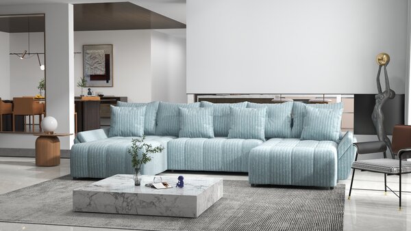Colțar extensibil dumonde cu ladă de depozitare Berlin U Ambiance Mint 400x185 cm