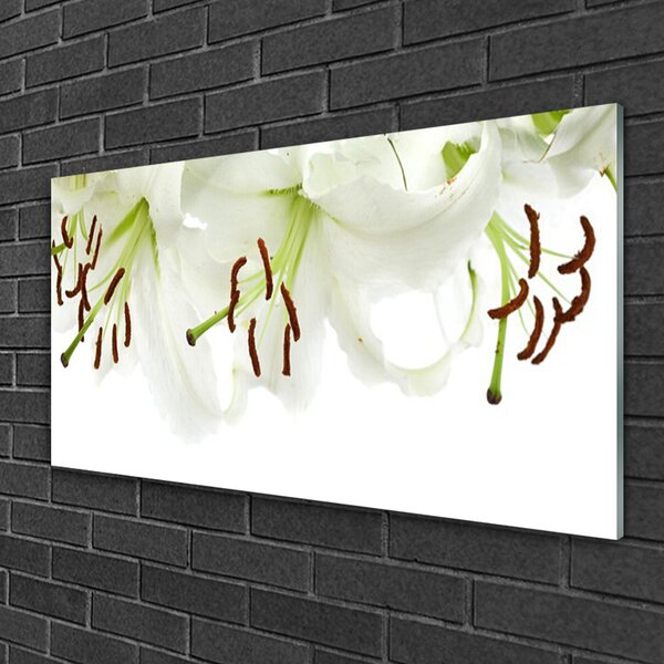 Tablou pe sticla Flori Floral Verde Alb Maro