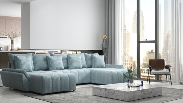 Colțar extensibil dumonde cu ladă de depozitare Berlin U Ambiance Mint 400x185 cm