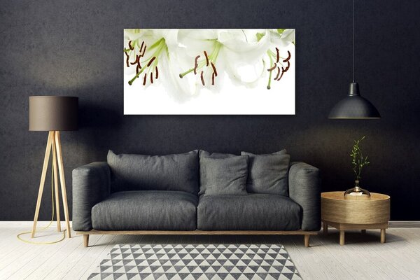 Tablou pe sticla Flori Floral Verde Alb Maro