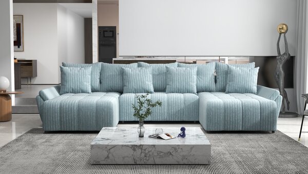 Colțar extensibil dumonde cu ladă de depozitare Berlin U Ambiance Mint 400x185 cm