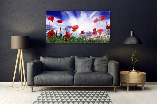 Tablou pe sticla Maci Natura Roșu Verde Violet Alb